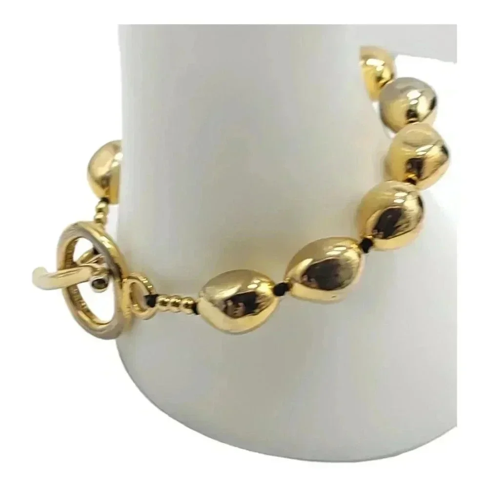 Liz Claiborne Gold Tone Oblong Bead Acrylic Toggle Bracelet Vintage 8.5
